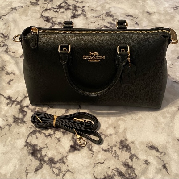 Coach Handbags - Coach Black Pebbled Leather Georgia Satchel Handbag CR156